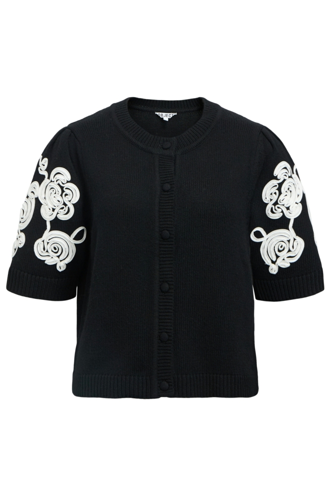 OBJJANE 2/4 RE KNIT CARDIGAN 140 23047229 Black/White emb